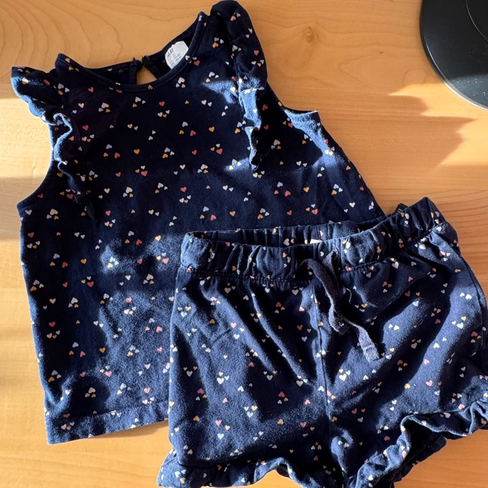 Navy Heart Print Toddler Outfit